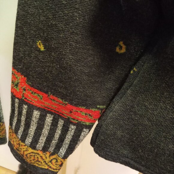 Eva & Claudi 100% Wool Unique Sweater Jacket Faux Fur Collar sz L  /B9 - Picture 7 of 10